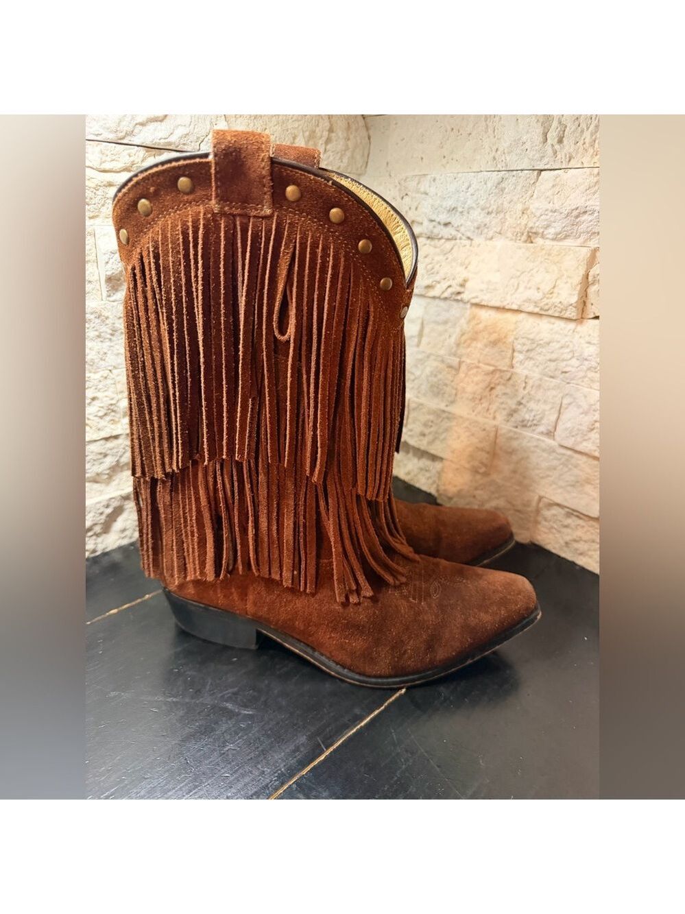 Smoky Mountain Boots Suede Fringe Brown Cowgirl Boho Western Studs Sz 5
